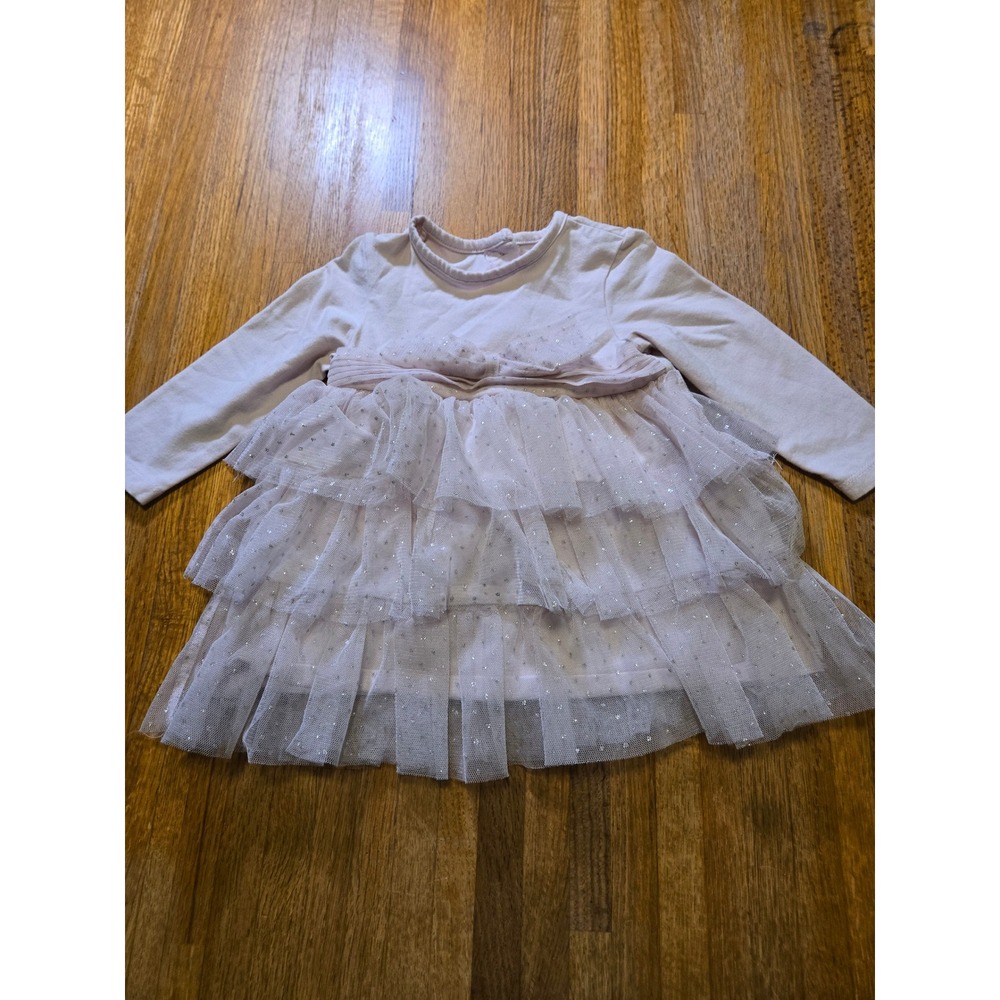 Little Me Girls 18 Months Pale Pink Silver Polka Dot Long Sleeve Tulle Tutu Top